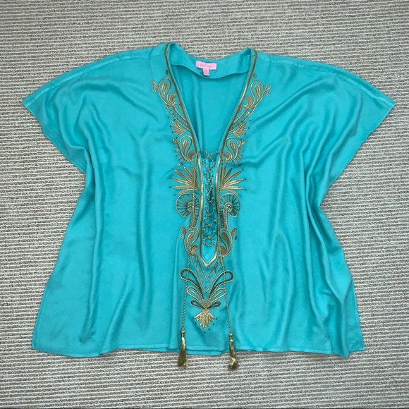 Lilly Pulitzer Tops - Lilly Pulitzer Afghan gold embellished top sz. L/XL